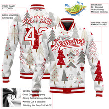 Laden Sie das Bild in den Galerie-Viewer, Custom White White Red-Gray Christmas 3D Bomber Full-Snap Varsity Letterman Jacket
