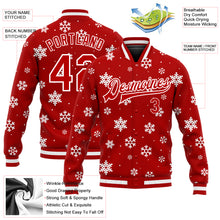 Load image into Gallery viewer, Custom Red White Christmas 3D Bomber Full-Snap Varsity Letterman Jacket
