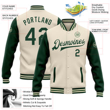 Load image into Gallery viewer, Custom Cream Green Bomber Full-Snap Varsity Letterman Two Tone Jacket
