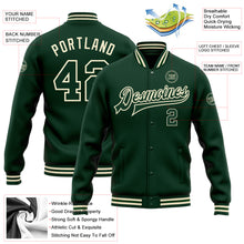 Charger l&#39;image dans la galerie, Custom Green Green-Cream Bomber Full-Snap Varsity Letterman Jacket
