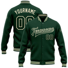 Charger l&#39;image dans la galerie, Custom Green Green-Cream Bomber Full-Snap Varsity Letterman Jacket
