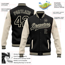 Laden Sie das Bild in den Galerie-Viewer, Custom Black Black-Cream Bomber Full-Snap Varsity Letterman Two Tone Jacket
