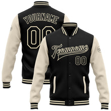 Laden Sie das Bild in den Galerie-Viewer, Custom Black Black-Cream Bomber Full-Snap Varsity Letterman Two Tone Jacket
