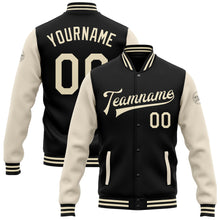 Load image into Gallery viewer, Custom Black Cream Bomber Full-Snap Varsity Letterman Two Tone Jacket
