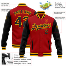 Load image into Gallery viewer, Custom Red Black-Gold Bomber Full-Snap Varsity Letterman Two Tone Jacket
