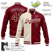 Laden Sie das Bild in den Galerie-Viewer, Custom Crimson Maroon-Cream Bomber Full-Snap Varsity Letterman Split Fashion Jacket
