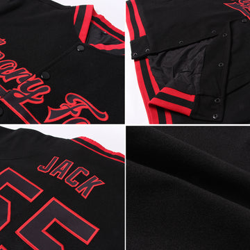 Custom Black Red-Royal Bomber Full-Snap Varsity Letterman Split Fashion Jacket
