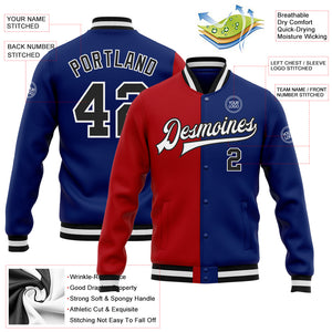 Custom Royal Black-Red Bomber Full-Snap Varsity Letterman Split Fashion Jacket