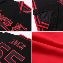 Load image into Gallery viewer, Custom Red Black-Gray Bomber Full-Snap Varsity Letterman Split Fashion Jacket
