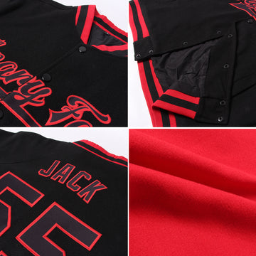 Custom Red Black-Gray Bomber Full-Snap Varsity Letterman Split Fashion Jacket