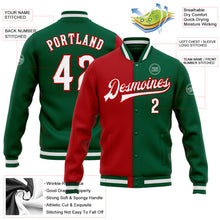 Load image into Gallery viewer, Custom Kelly Green White-Red Bomber Full-Snap Varsity Letterman Split Fashion Jacket
