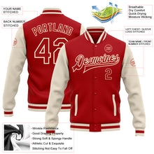 Load image into Gallery viewer, Custom Red Red-Cream Bomber Full-Snap Varsity Letterman Two Tone Jacket
