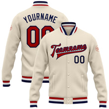 Charger l&#39;image dans la galerie, Custom Cream Red-Navy Bomber Full-Snap Varsity Letterman Jacket

