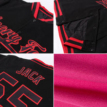 Laden Sie das Bild in den Galerie-Viewer, Custom Pink Black-White Bomber Full-Snap Varsity Letterman Jacket
