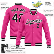 Laden Sie das Bild in den Galerie-Viewer, Custom Pink Black-White Bomber Full-Snap Varsity Letterman Jacket
