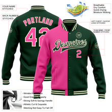Laden Sie das Bild in den Galerie-Viewer, Custom Green Pink-Cream Bomber Full-Snap Varsity Letterman Split Fashion Jacket
