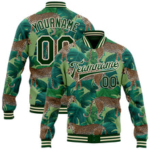 Загрузить изображение в средство просмотра галереи, Custom Green Green-Cream Tropical Tiger With Palms 3D Pattern Design Bomber Full-Snap Varsity Letterman Jacket
