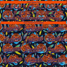 Laden Sie das Bild in den Galerie-Viewer, Custom Royal Royal-Orange Red Tiger Head In Colorful Jungle 3D Pattern Design Bomber Full-Snap Varsity Letterman Jacket

