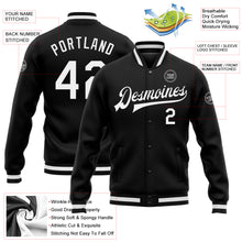 Load image into Gallery viewer, Custom Black White Bomber Full-Snap Varsity Letterman Jacket
