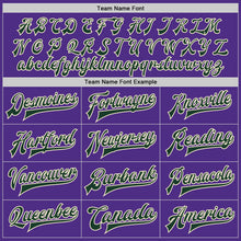 Load image into Gallery viewer, Custom Purple Green-Cream Bomber Full-Snap Varsity Letterman Jacket

