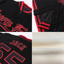 Load image into Gallery viewer, Custom Cream Red-Gold Bomber Full-Snap Varsity Letterman Jacket

