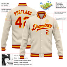 Charger l&#39;image dans la galerie, Custom Cream Red-Gold Bomber Full-Snap Varsity Letterman Jacket
