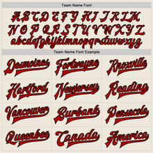 Laden Sie das Bild in den Galerie-Viewer, Custom Cream Red-Black Bomber Full-Snap Varsity Letterman Jacket

