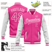 Laden Sie das Bild in den Galerie-Viewer, Custom Pink Pink-White Bomber Full-Snap Varsity Letterman Two Tone Jacket

