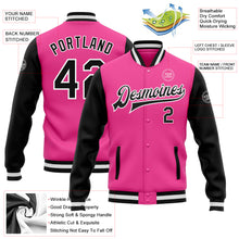 Загрузить изображение в средство просмотра галереи, Custom Pink Black-White Bomber Full-Snap Varsity Letterman Two Tone Jacket
