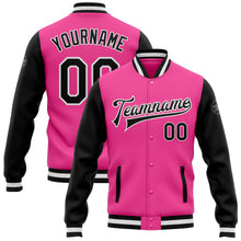Загрузить изображение в средство просмотра галереи, Custom Pink Black-White Bomber Full-Snap Varsity Letterman Two Tone Jacket
