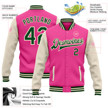 Load image into Gallery viewer, Custom Pink Green-Cream Bomber Full-Snap Varsity Letterman Two Tone Jacket
