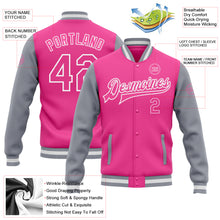 Load image into Gallery viewer, Custom Pink Pink Gray-White Bomber Full-Snap Varsity Letterman Two Tone Jacket
