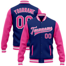 Load image into Gallery viewer, Custom Royal Pink-White Bomber Full-Snap Varsity Letterman Two Tone Jacket
