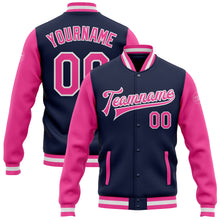 Загрузить изображение в средство просмотра галереи, Custom Navy Pink-White Bomber Full-Snap Varsity Letterman Two Tone Jacket
