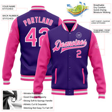 Load image into Gallery viewer, Custom Purple Pink-White Bomber Full-Snap Varsity Letterman Two Tone Jacket
