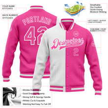Laden Sie das Bild in den Galerie-Viewer, Custom Pink Pink-White Bomber Full-Snap Varsity Letterman Split Fashion Jacket
