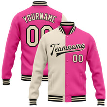 Laden Sie das Bild in den Galerie-Viewer, Custom Pink Cream-Black Bomber Full-Snap Varsity Letterman Split Fashion Jacket
