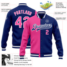 Load image into Gallery viewer, Custom Royal Pink-White Bomber Full-Snap Varsity Letterman Split Fashion Jacket
