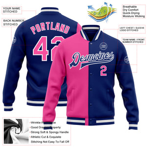 Custom Royal Pink-White Bomber Full-Snap Varsity Letterman Split Fashion Jacket