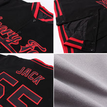 Load image into Gallery viewer, Custom Gray Black-Red Bomber Full-Snap Varsity Letterman Two Tone Jacket
