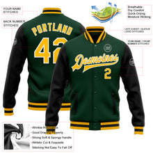 Charger l&#39;image dans la galerie, Custom Green Gold-Black Bomber Full-Snap Varsity Letterman Two Tone Jacket
