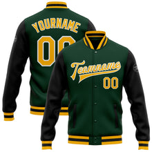 Charger l&#39;image dans la galerie, Custom Green Gold-Black Bomber Full-Snap Varsity Letterman Two Tone Jacket
