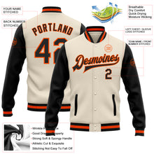 Laden Sie das Bild in den Galerie-Viewer, Custom Cream Black-Orange Bomber Full-Snap Varsity Letterman Two Tone Jacket
