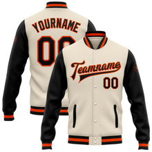 Laden Sie das Bild in den Galerie-Viewer, Custom Cream Black-Orange Bomber Full-Snap Varsity Letterman Two Tone Jacket
