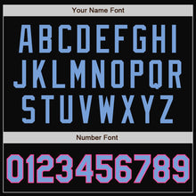 Load image into Gallery viewer, Custom Black Light Blue-Pink Bomber Full-Snap Varsity Letterman Jacket
