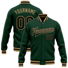 Charger l&#39;image dans la galerie, Custom Green Black-Old Gold Bomber Full-Snap Varsity Letterman Jacket
