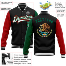 Load image into Gallery viewer, Custom Black Kelly Green-Red Mexico 3D Bomber Full-Snap Varsity Letterman Two Tone Jacket
