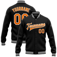Load image into Gallery viewer, Custom Black Bay Orange-White Bomber Full-Snap Varsity Letterman Jacket
