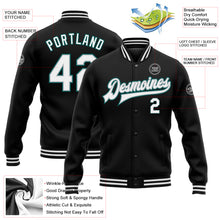 Load image into Gallery viewer, Custom Black White Gray-Midnight Green Bomber Full-Snap Varsity Letterman Jacket
