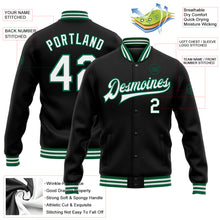 Charger l&#39;image dans la galerie, Custom Black White-Kelly Green Bomber Full-Snap Varsity Letterman Jacket
